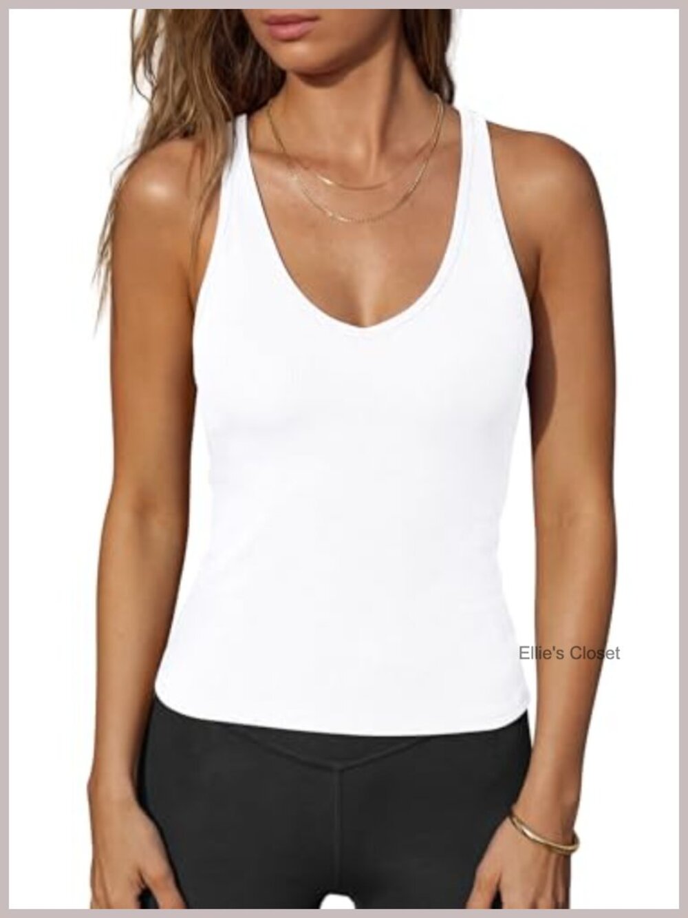 Women's V-Neck Ribbed Tank Top with Built-In Bra